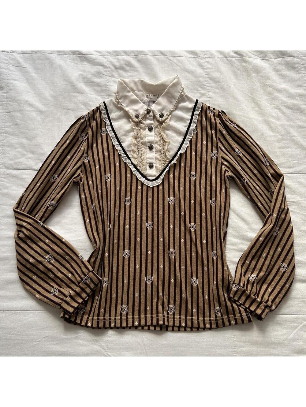 Axes Femme Mustard Yellow Prestyled Preppy Peter Pan Collar Top Medium Japan
